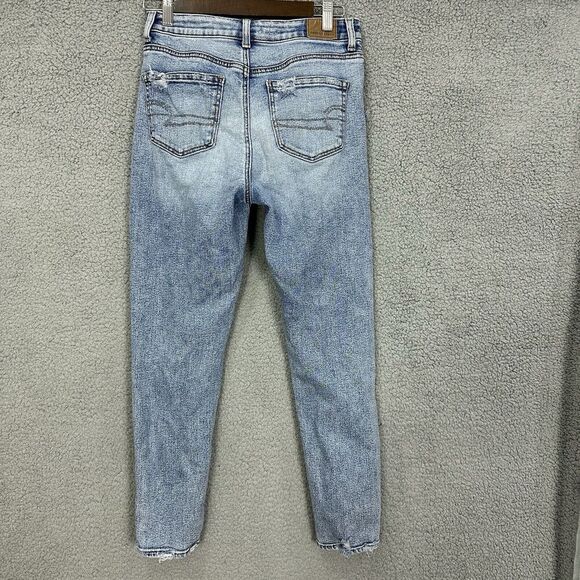 American Eagle Jeans Women 2 Blue Light Wash Straight Leg Distressed Boho Grunge - Picture 2 of 7